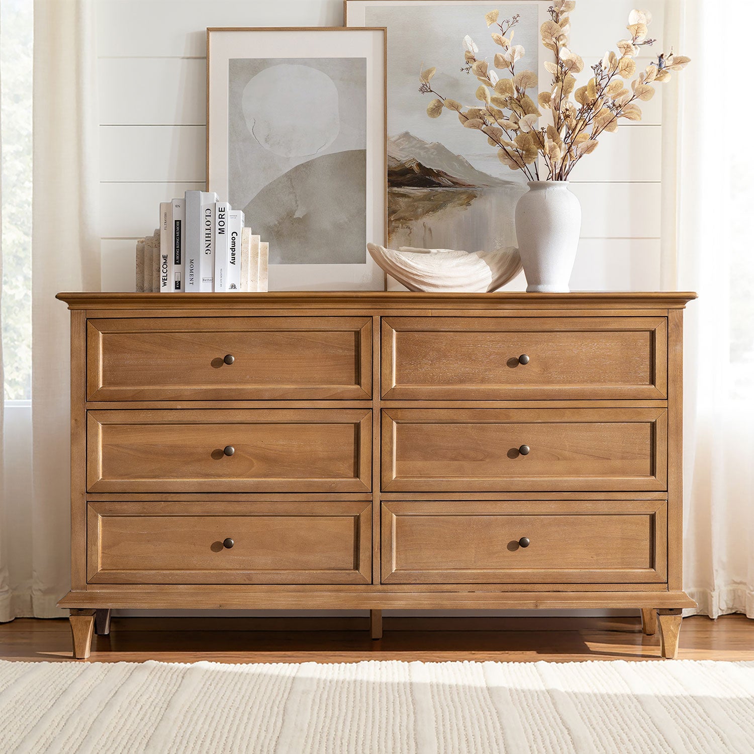 Transitional Solid Wood 6-Drawer Dresser for Bedroom Storage