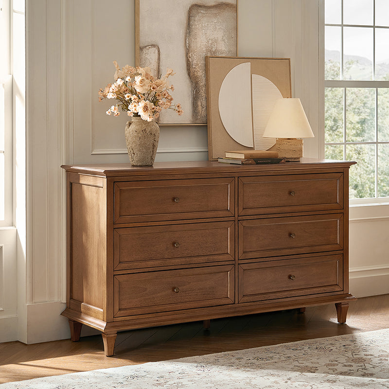 Mornay Transitional Solid Wood 6-Drawer Dresser for Bedroom Storage