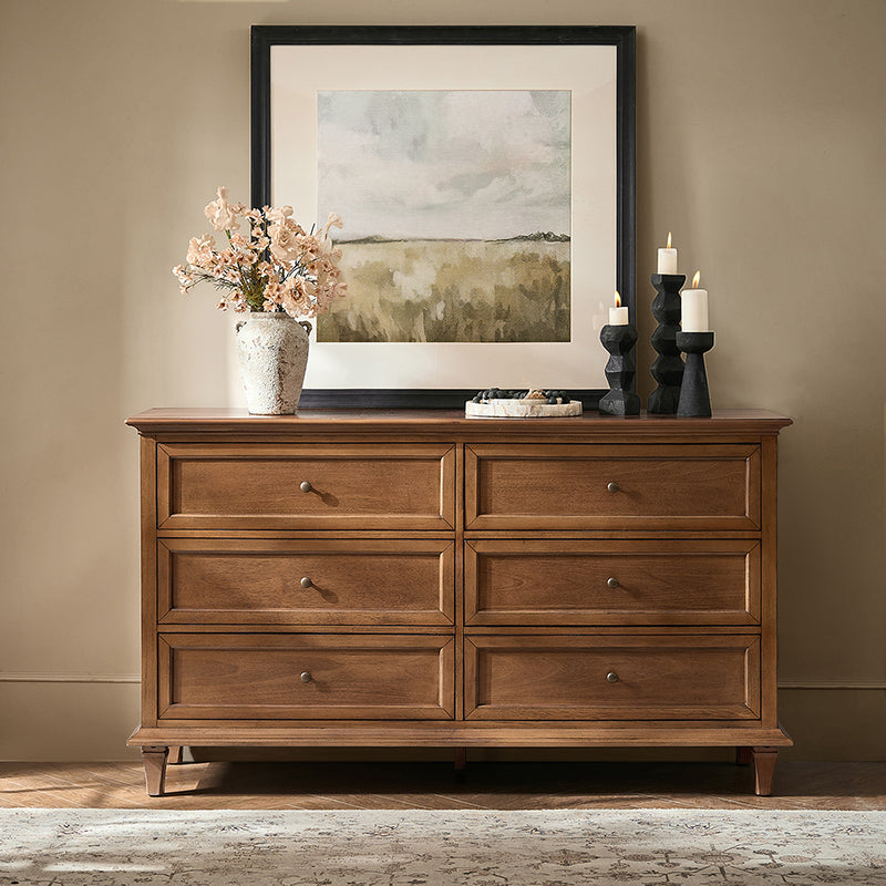 Mornay Transitional Solid Wood 6-Drawer Dresser for Bedroom Storage