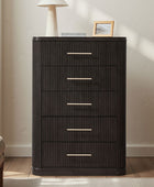 Modern Solid Wood Fluted Chest with 5 Drawers & Oak Texture