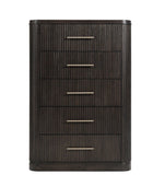 Modern Solid Wood Fluted Chest with 5 Drawers & Oak Texture