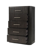 Modern Solid Wood Fluted Chest with 5 Drawers & Oak Texture