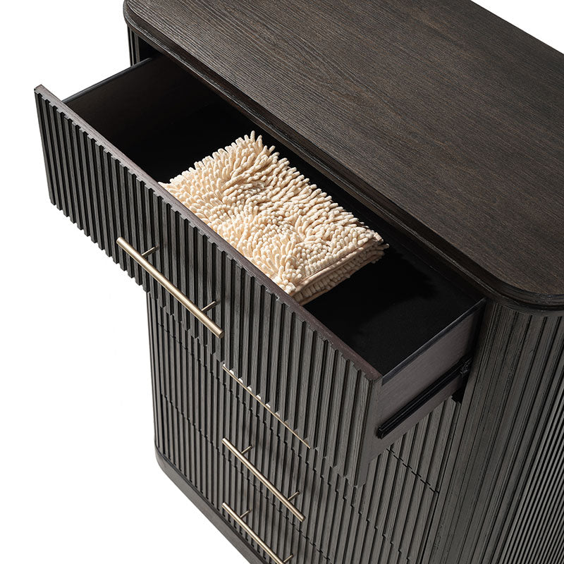 Modern Solid Wood Fluted Chest with 5 Drawers & Oak Texture