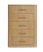 Modern Solid Wood Fluted Chest with 5 Drawers & Oak Texture