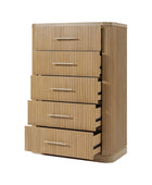Modern Solid Wood Fluted Chest with 5 Drawers & Oak Texture