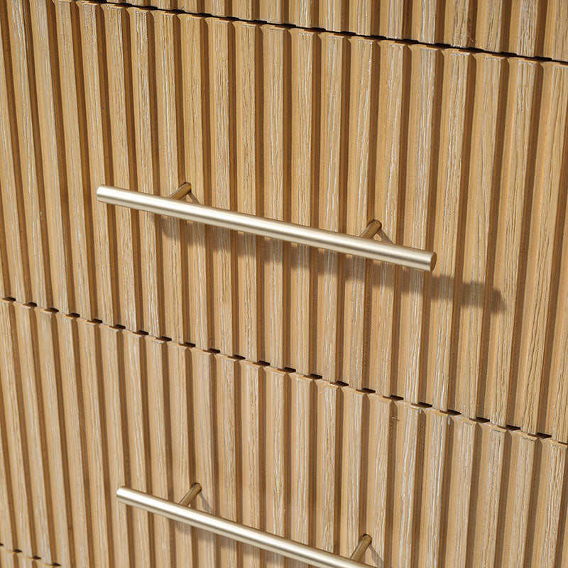 Modern Solid Wood Fluted Chest with 5 Drawers & Oak Texture