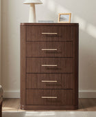 Modern Solid Wood Fluted Chest with 5 Drawers & Oak Texture