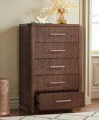 Modern Solid Wood Fluted Chest with 5 Drawers & Oak Texture