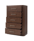 Modern Solid Wood Fluted Chest with 5 Drawers & Oak Texture