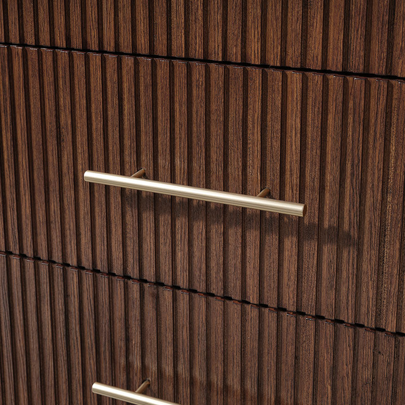 Modern Solid Wood Fluted Chest with 5 Drawers & Oak Texture