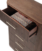 Modern Solid Wood Fluted Chest with 5 Drawers & Oak Texture