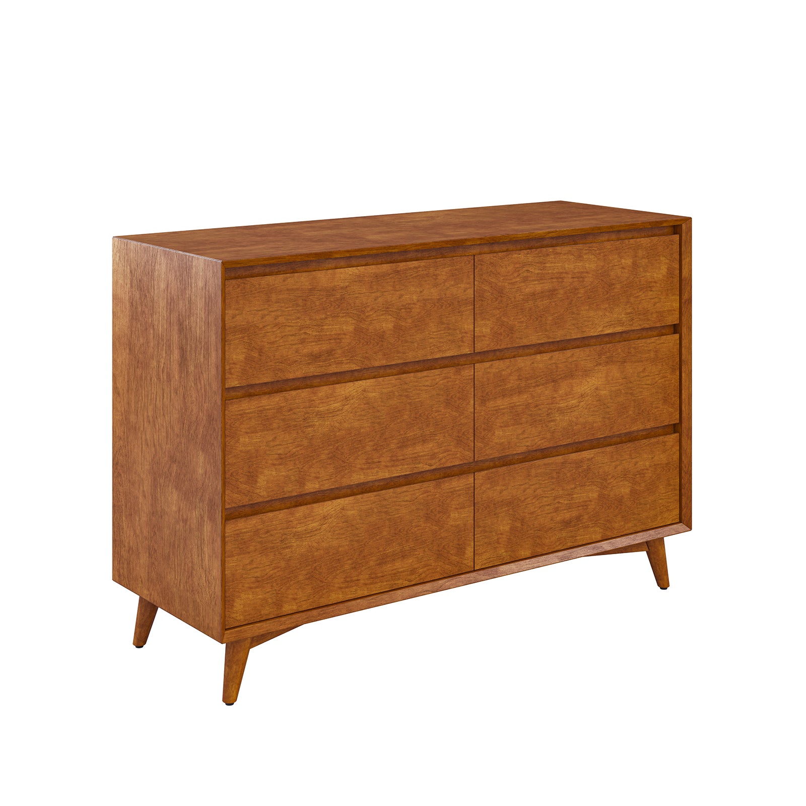 Apollone Mid-Century 6-Drawer Dresser with Solid Wood Legs and Adjustable Feet