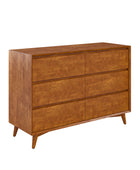 Apollone Mid-Century 6-Drawer Dresser with Solid Wood Legs and Adjustable Feet