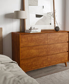 Apollone Mid-Century 6-Drawer Dresser with Solid Wood Legs and Adjustable Feet