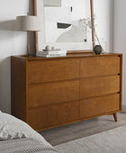 Apollone Mid-Century 6-Drawer Dresser with Solid Wood Legs