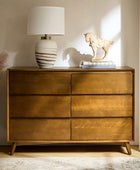 Apollone Mid-Century 6-Drawer Dresser with Solid Wood Legs
