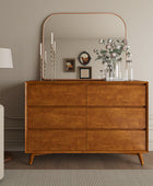 Apollone Mid-Century 6-Drawer Dresser with Solid Wood Legs and Adjustable Feet