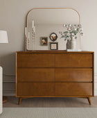 Apollone Mid-Century 6-Drawer Dresser with Solid Wood Legs