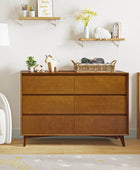 Apollone Mid-Century 6-Drawer Dresser with Solid Wood Legs