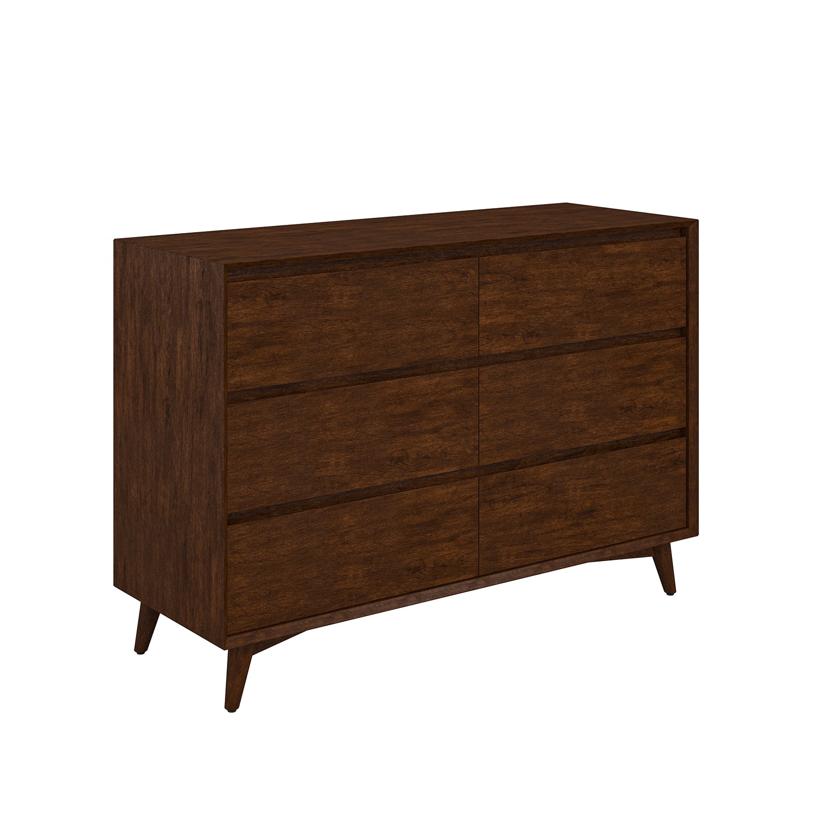 Apollone Mid-Century 6-Drawer Dresser with Solid Wood Legs and Adjustable Feet