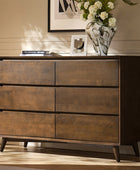 Apollone Mid-Century 6-Drawer Dresser with Solid Wood Legs