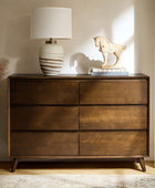 Apollone Mid-Century 6-Drawer Dresser with Solid Wood Legs