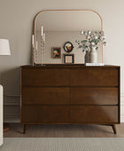 Apollone Mid-Century 6-Drawer Dresser with Solid Wood Legs