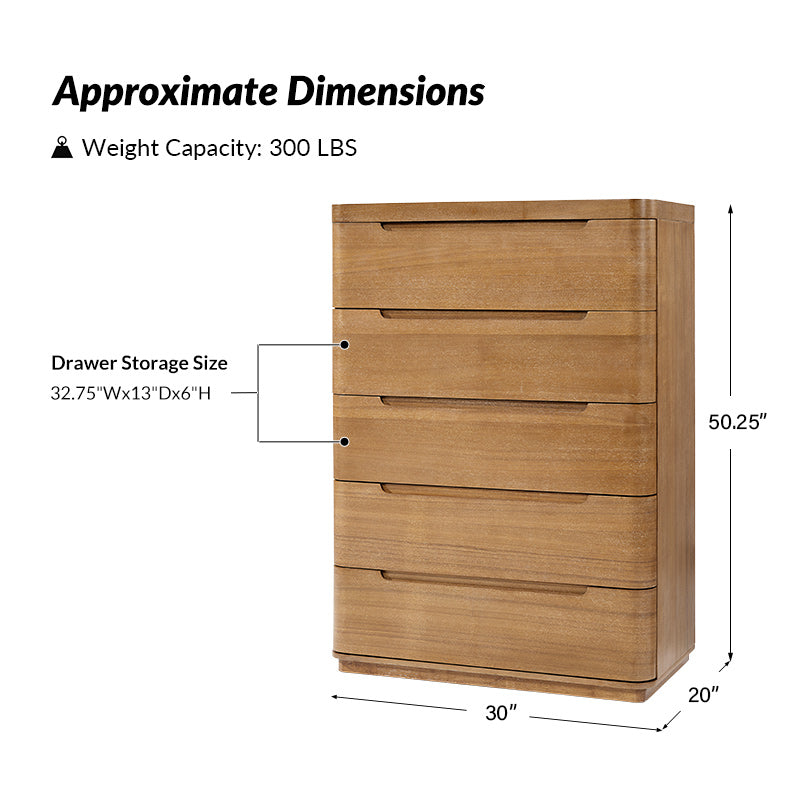 Brandon Modern Natural Wood 5-Drawer Chest