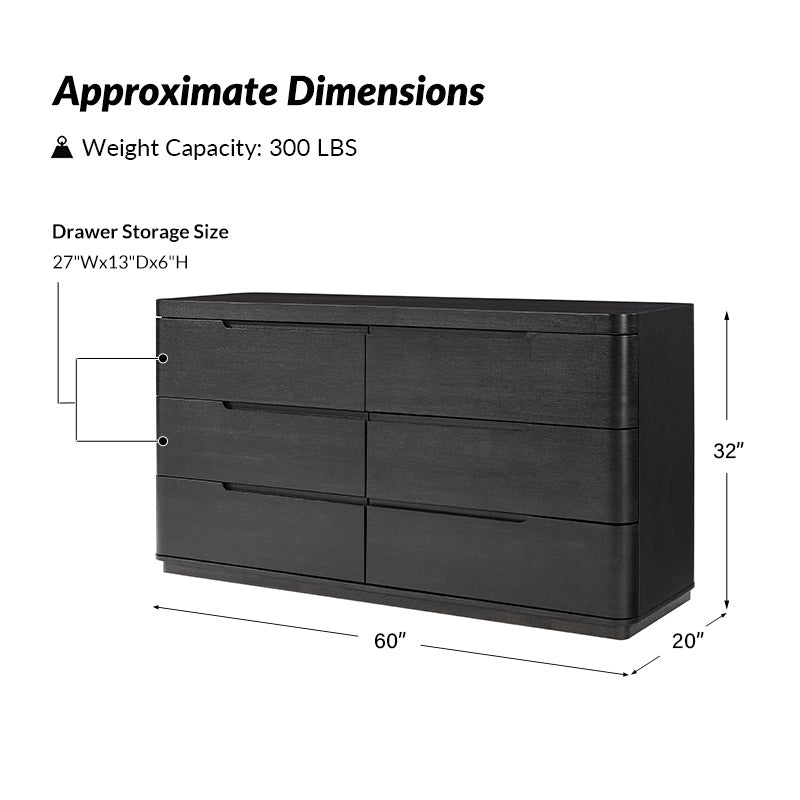 Brandon Modern Rubber Wood 6-Drawer Dresser