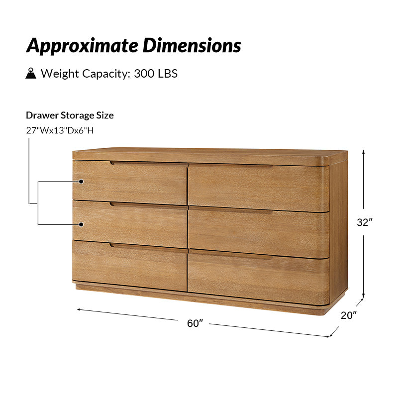 Brandon Modern Rubber Wood 6-Drawer Dresser