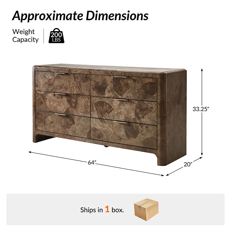 Virel Modern Marquetry 6-Drawer Dresser