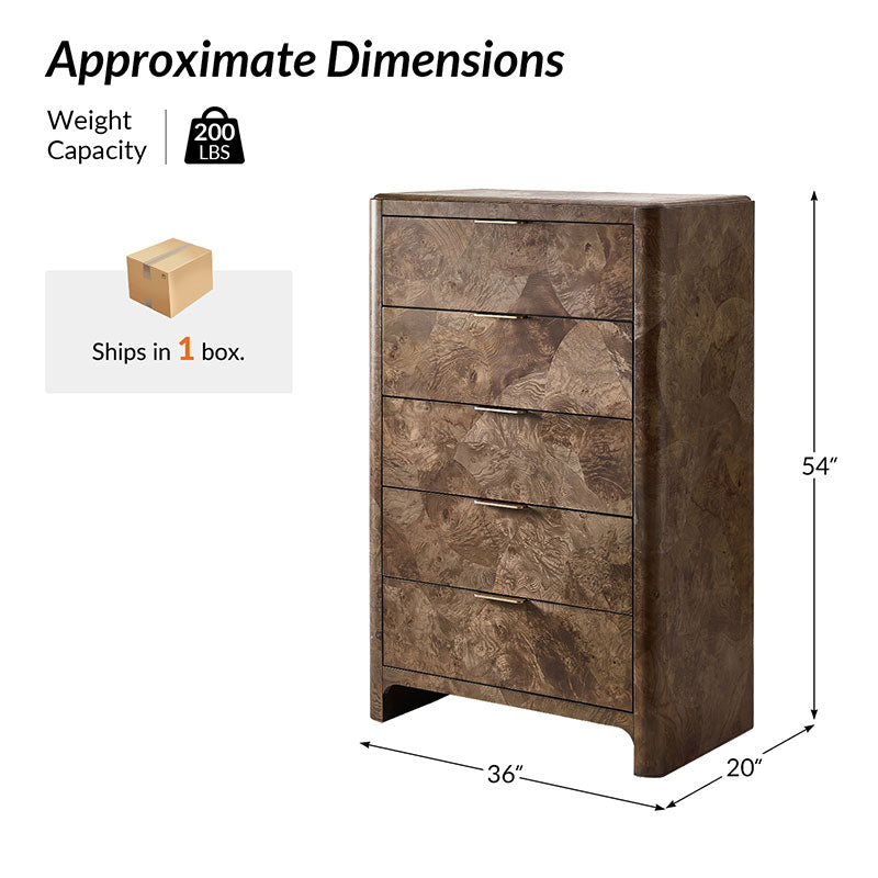 Virel Modern Marquetry 5-Drawer Chest