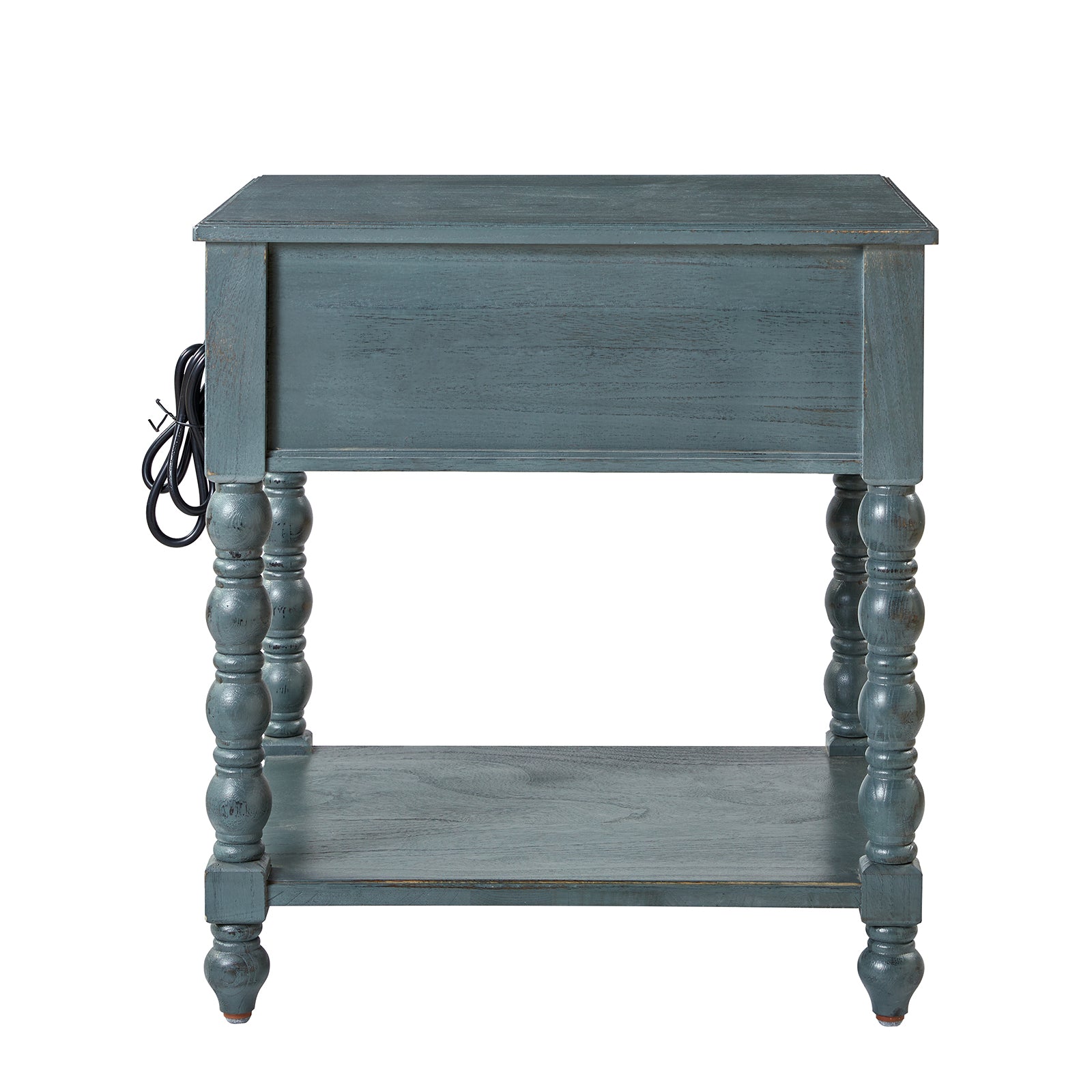 Ira 26" Tall Farmhouse Solid Wood End Table with Built-in Charging Outlets