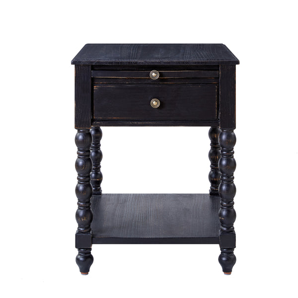Ira 26" Tall Farmhouse Solid Wood End Table with Built-in Charging Outlets(Optional Types)