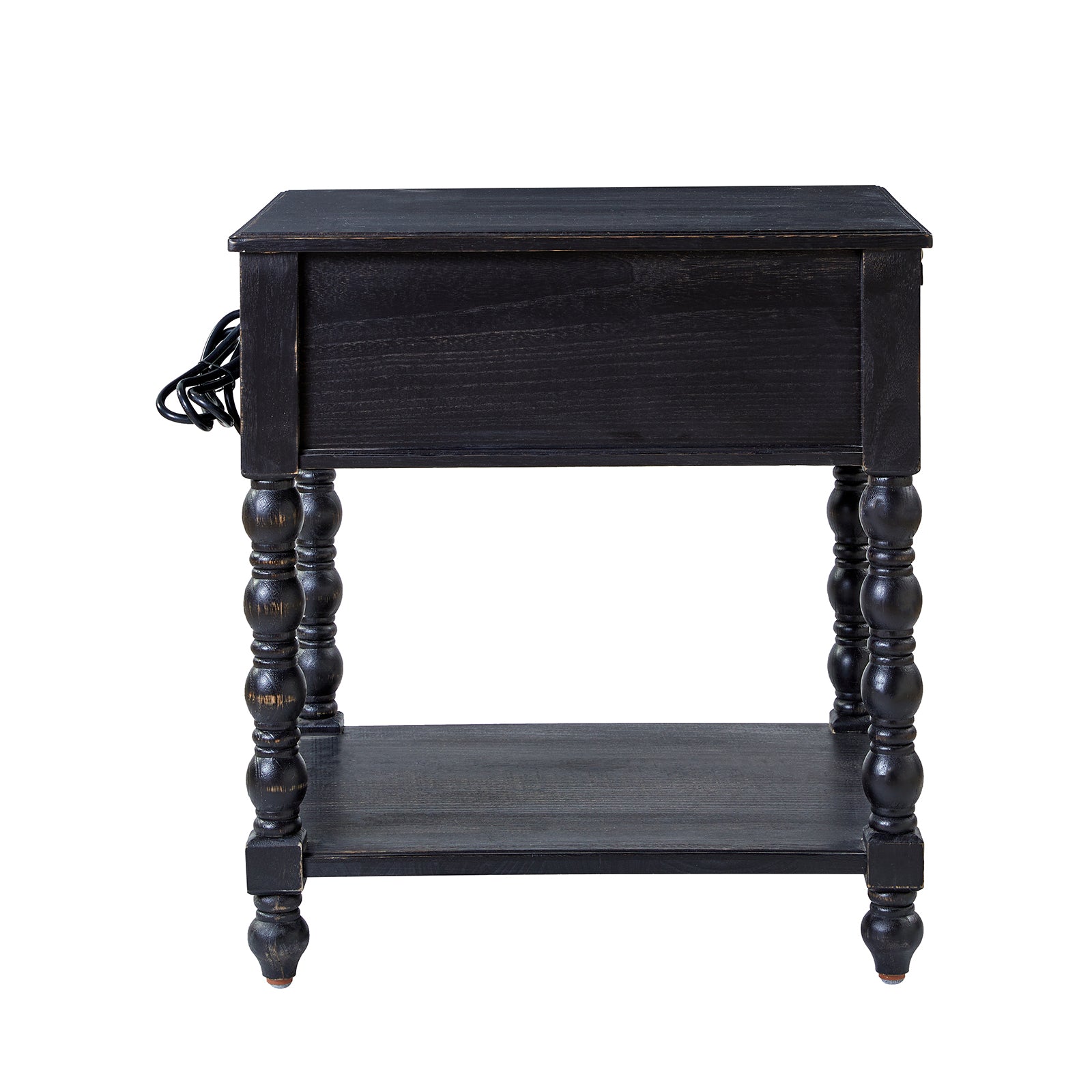 Ira 26" Tall Farmhouse Solid Wood End Table with Built-in Charging Outlets