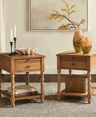 Ira 26" Tall Farmhouse Solid Wood End Table with Built-in Charging Outlets(Optional Types)