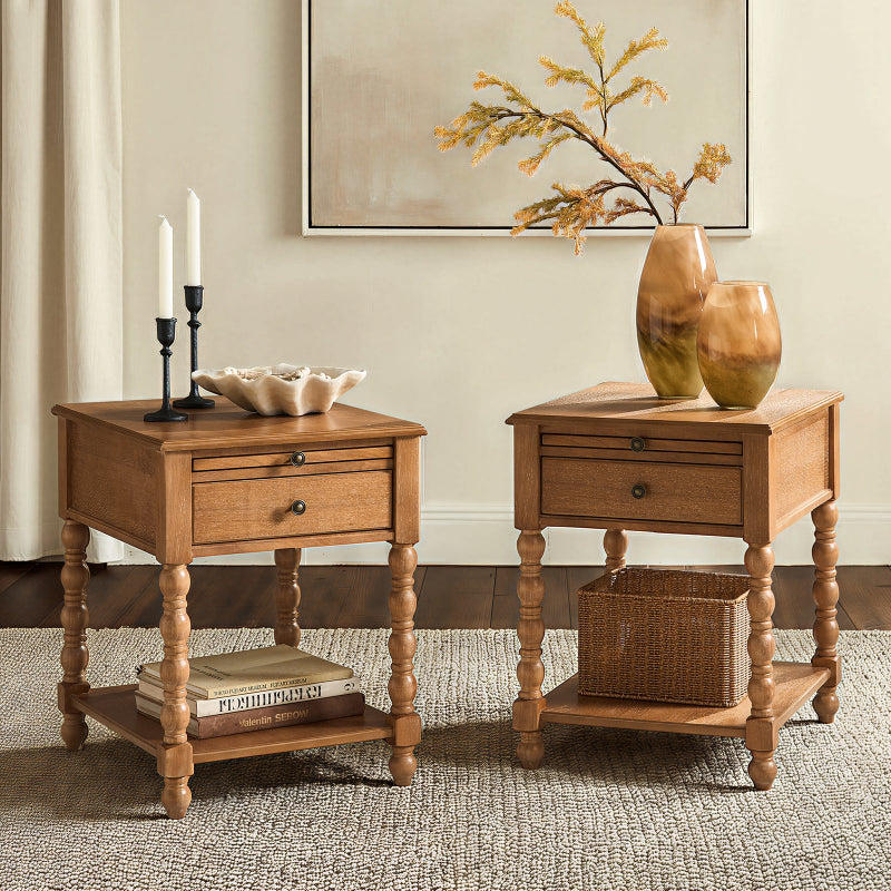 Ira 26" Tall Farmhouse Solid Wood End Table with Built-in Charging Outlets(Optional Types)