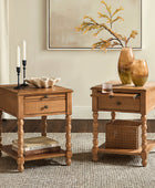 Ira 26" Tall Farmhouse Solid Wood End Table with Built-in Charging Outlets(Optional Types)