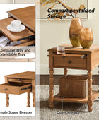 Ira 26" Tall Farmhouse Solid Wood End Table with Built-in Charging Outlets(Optional Types)