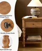 Ira 26" Tall Farmhouse Solid Wood End Table with Built-in Charging Outlets(Optional Types)