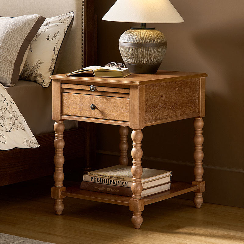 Ira 26" Tall Farmhouse Solid Wood End Table with Built-in Charging Outlets(Optional Types)