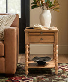 Ira 26" Tall Farmhouse Solid Wood End Table with Built-in Charging Outlets(Optional Types)