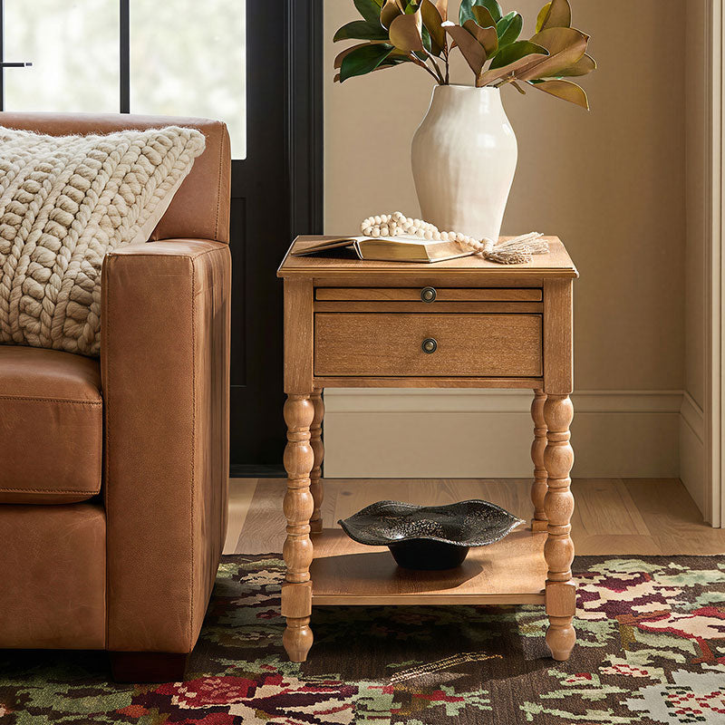Ira 26" Tall Farmhouse Solid Wood End Table with Built-in Charging Outlets(Optional Types)