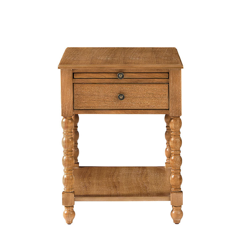 Ira 26" Tall Farmhouse Solid Wood End Table with Built-in Charging Outlets(Optional Types)