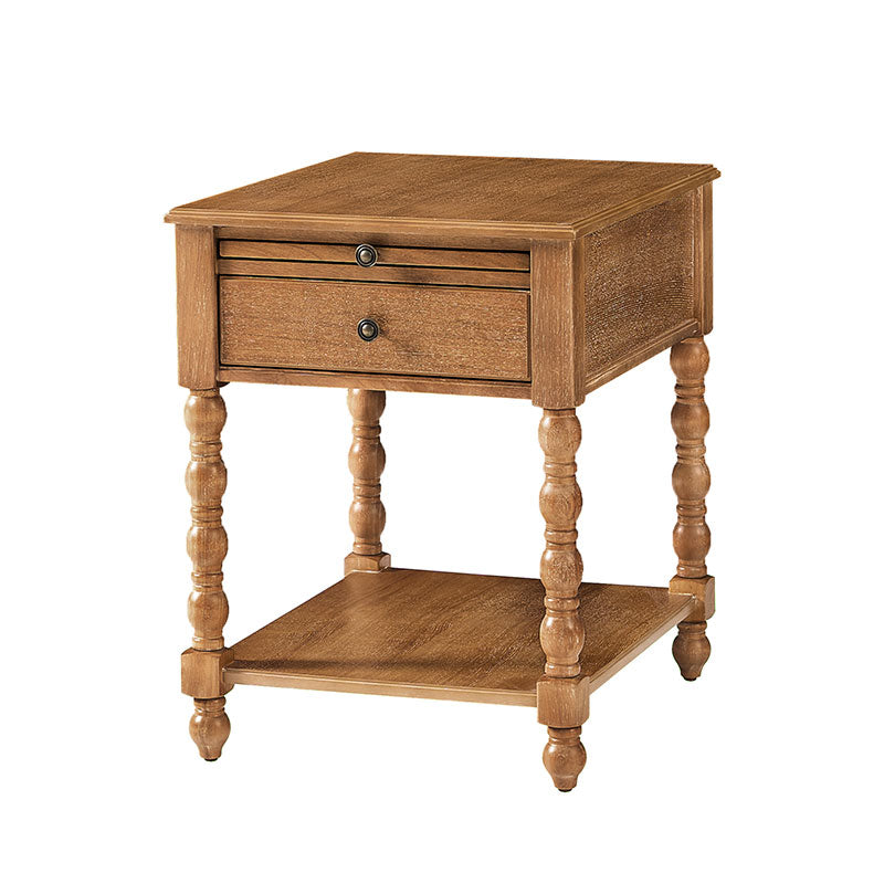 Ira 26" Tall Farmhouse Solid Wood End Table with Built-in Charging Outlets(Optional Types)