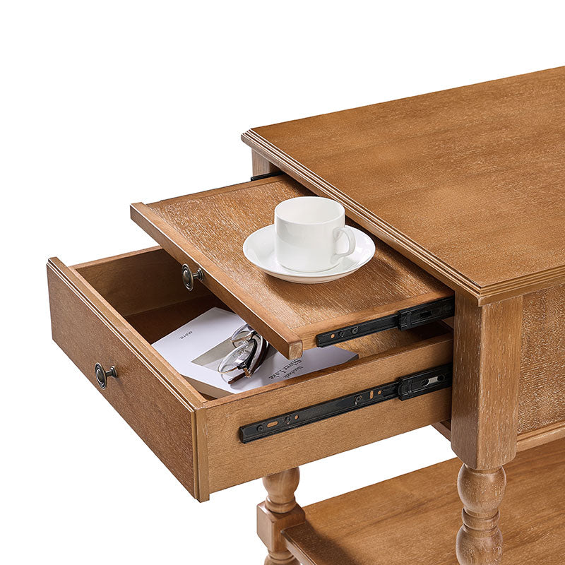 Ira 26" Tall Farmhouse Solid Wood End Table with Built-in Charging Outlets(Optional Types)