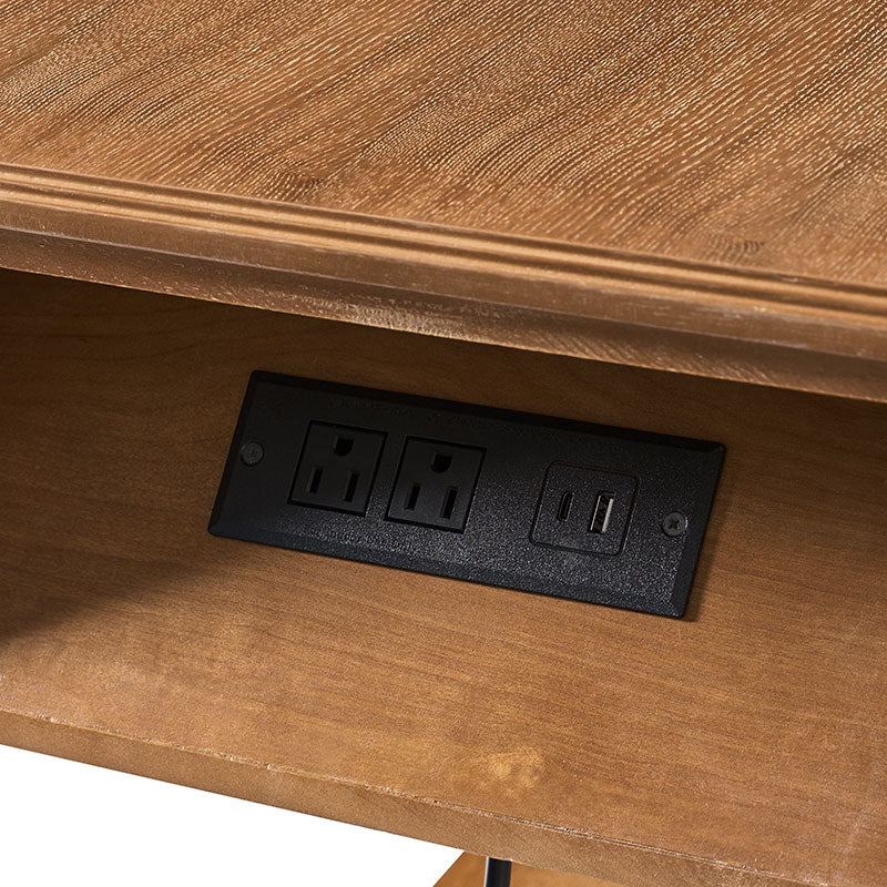 Ira 26" Tall Farmhouse Solid Wood End Table with Built-in Charging Outlets(Optional Types)