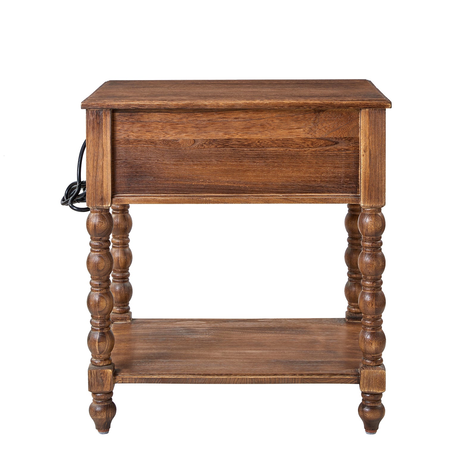 Ira 26" Tall Farmhouse Solid Wood End Table with Built-in Charging Outlets