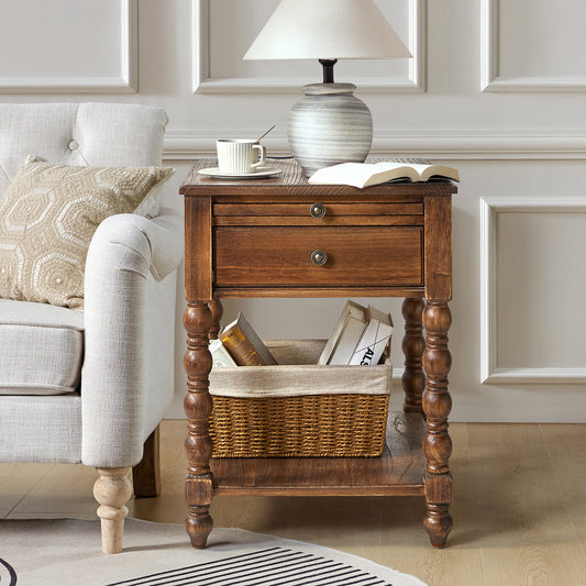 Ira 26" Tall Farmhouse Solid Wood End Table with Built-in Charging Outlets(Optional Types)