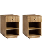 Reeded Modern End Table with Adjustable Shelf & USB Ports(Optional Types)